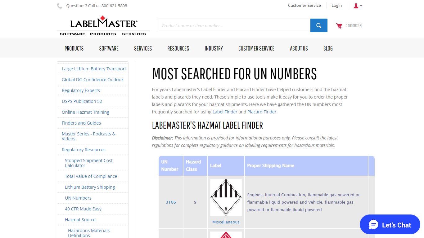 Most Search for UN Numbers - Labelmaster